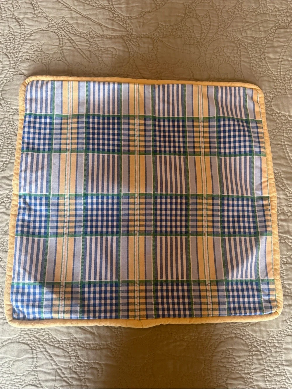 Cottagecore Blue Yellow Gingham Plaid Pillow Cover 16x16 Farmhouse Cottage